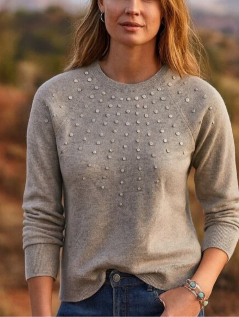 SUNDANCE Constellation Embellished Cotton Sweater | S